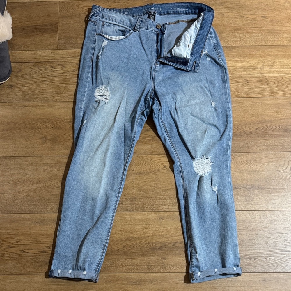 Women's Distressed Skinny Leg Jeans - Blue